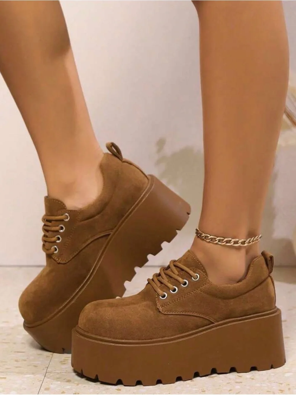 Women’s Platform Lace-Up Sneakers in Brown - Picture 9 of 13